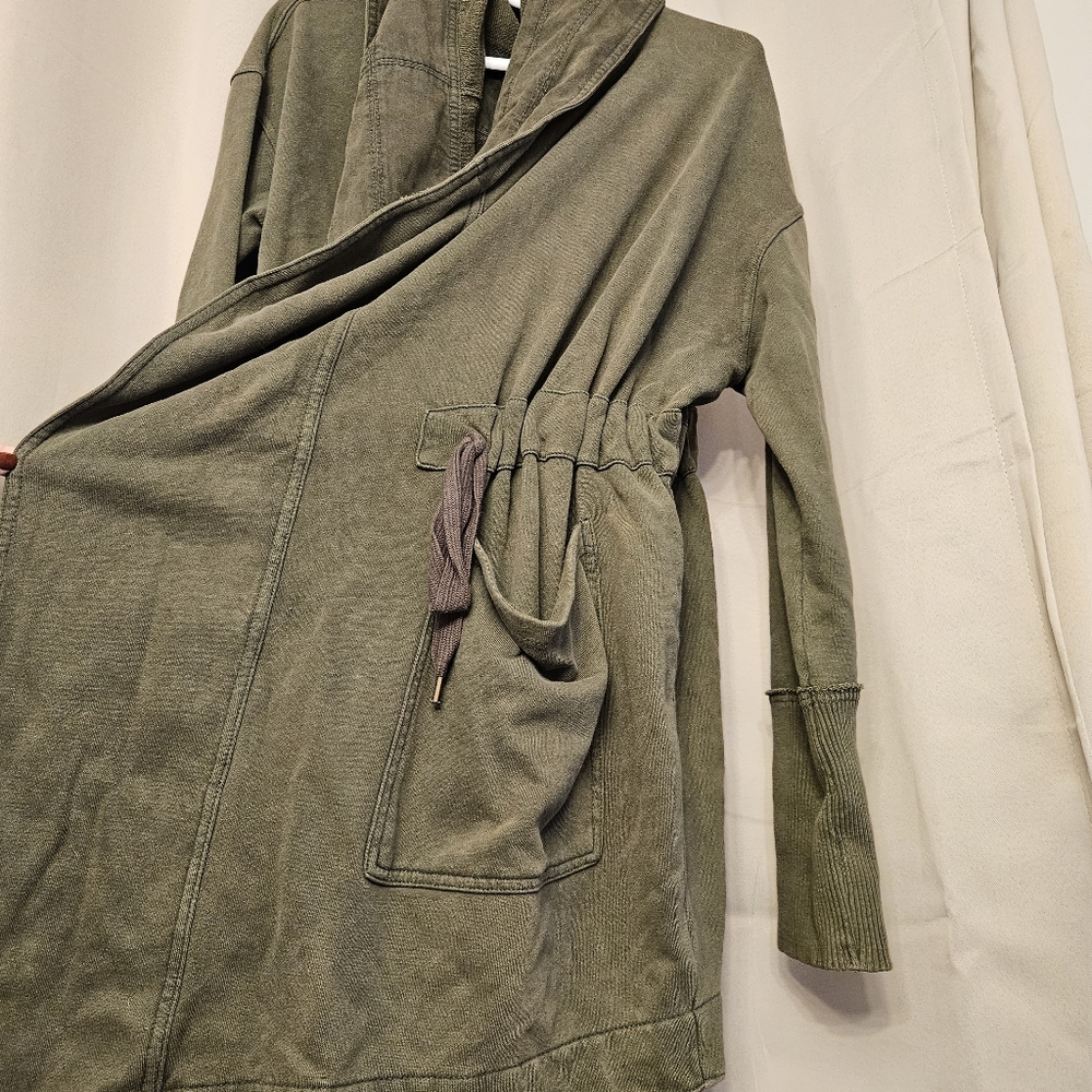Free People Studio City Army Green Open Cardigan Jacket Chunky Oversized Boho L - Picture 6 of 10